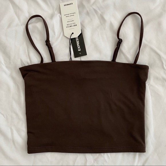 Express Tops - NWT express body contour straight neck tank top cami -dark brown - size XXS